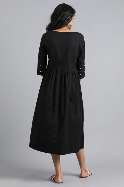 Black Round Neck Printed Dress - wforwoman