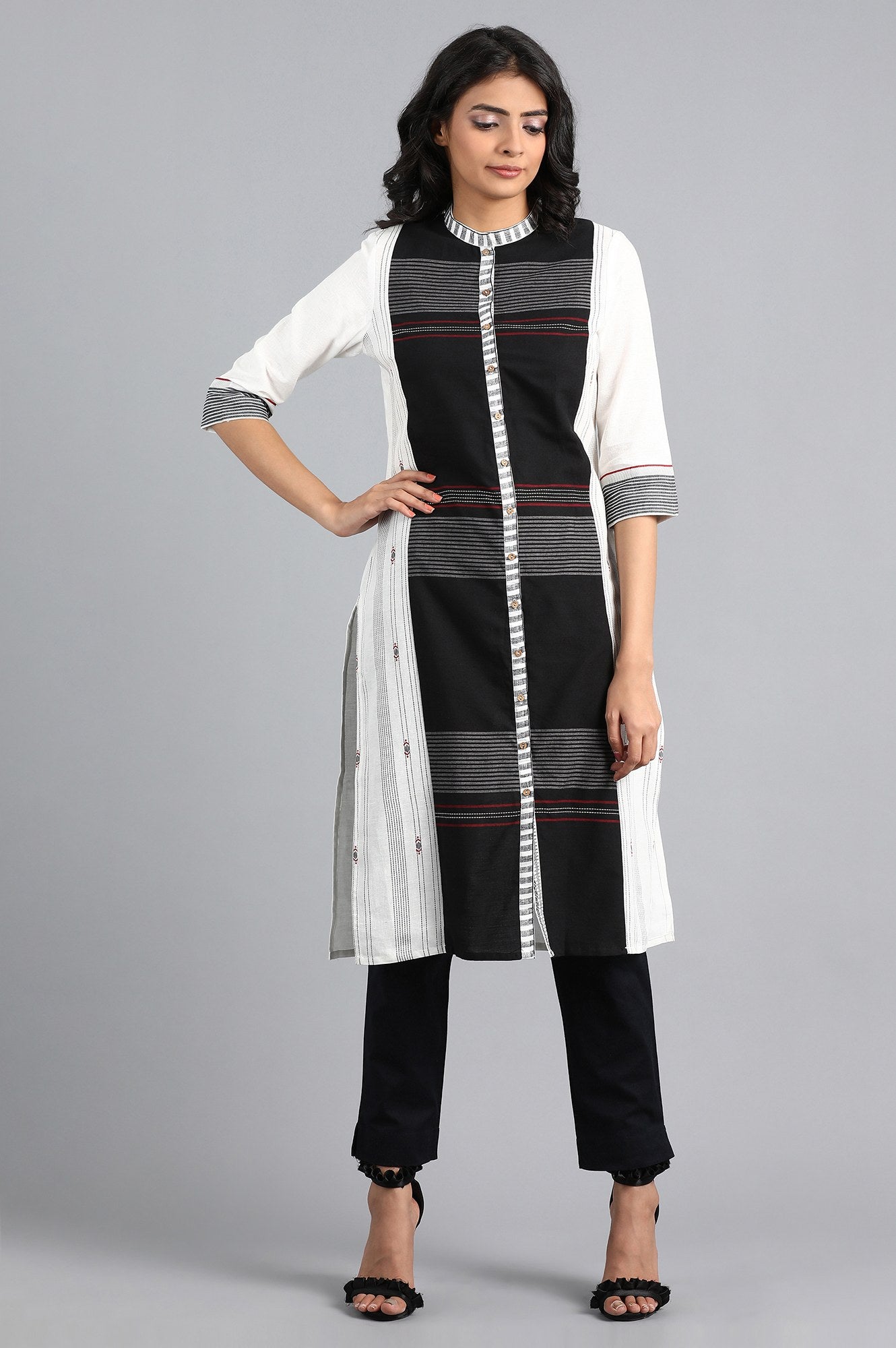 Black Mandarin Neck Printed kurta