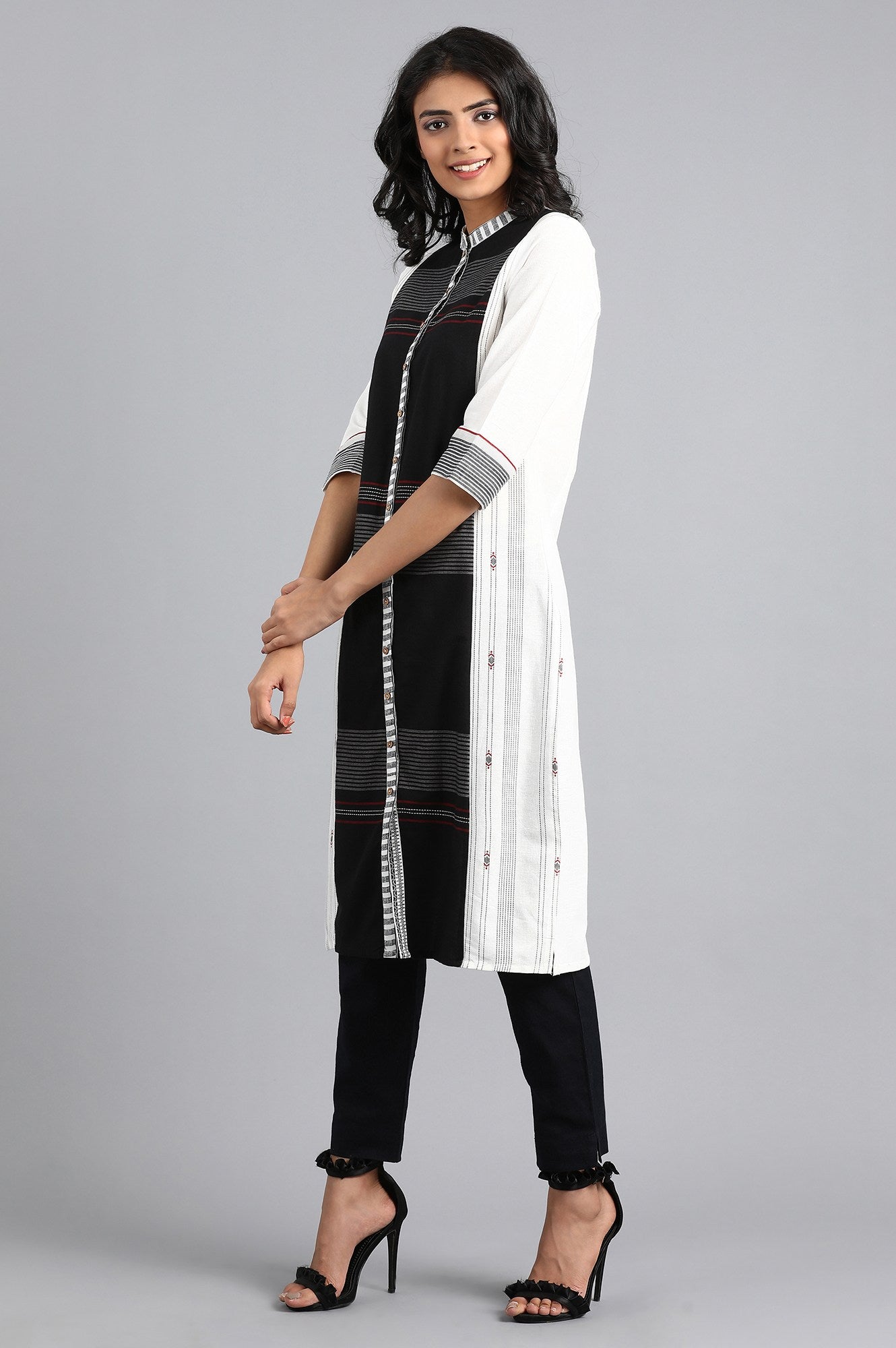 Black Mandarin Neck Printed kurta