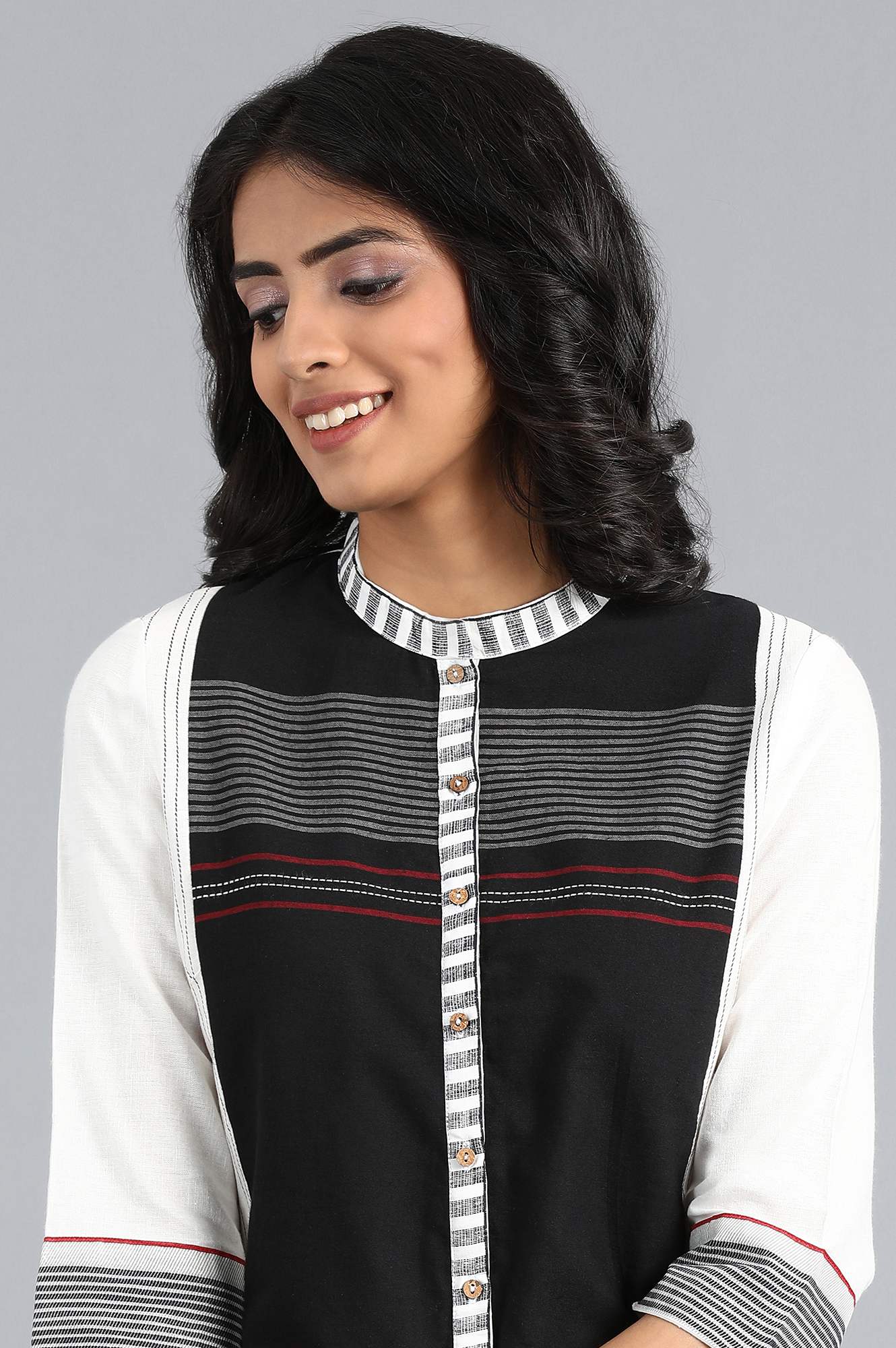 Black Mandarin Neck Printed kurta