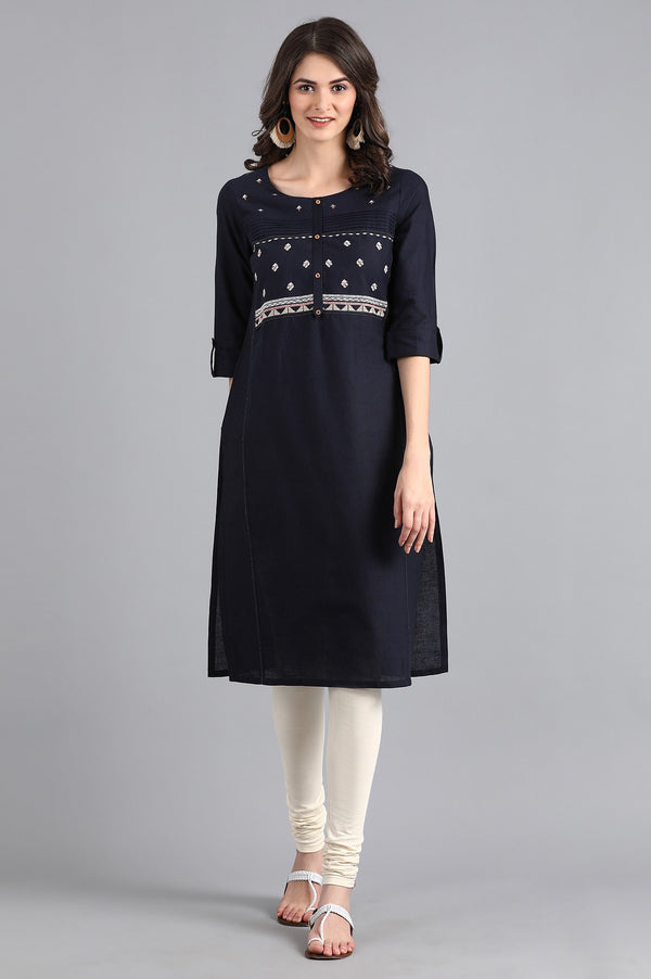Blue Round Neck Embroidered kurta
