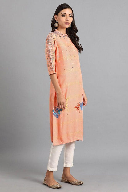 Pink Mandarin Neck Floral Print kurta - wforwoman