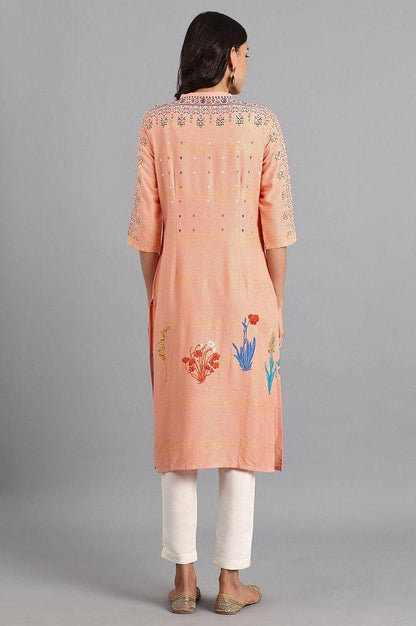 Pink Mandarin Neck Floral Print kurta - wforwoman