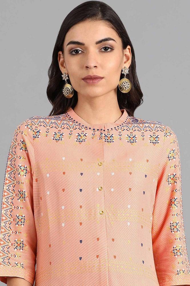 Pink Mandarin Neck Floral Print kurta - wforwoman