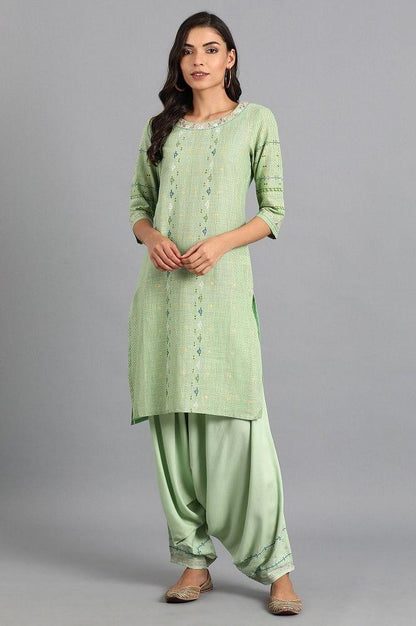 Green Round Neck Printed kurta - wforwoman