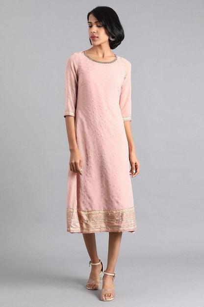 Pink Round Neck Printed Dress - wforwoman