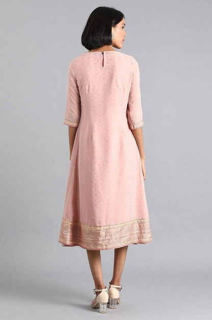 Pink Round Neck Printed Dress - wforwoman