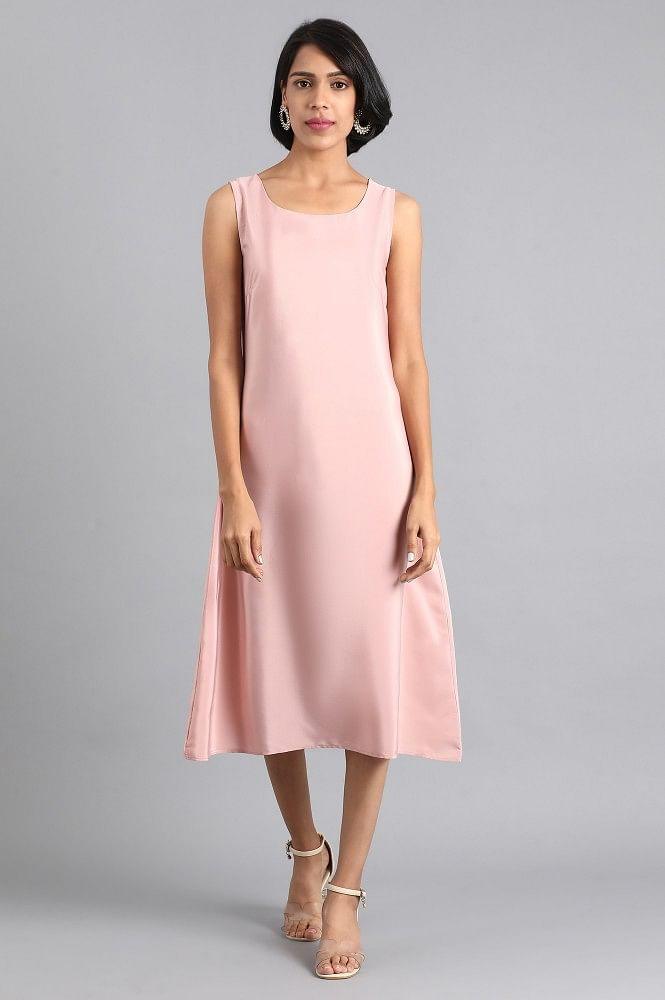 Pink Round Neck Printed Dress - wforwoman