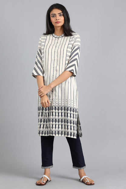 Grey Mandarin Neck Printed kurta