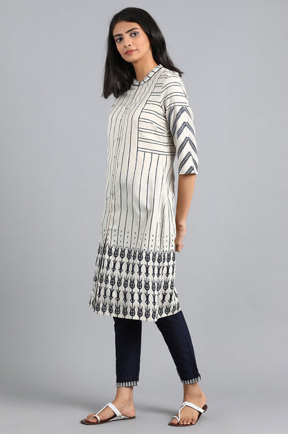 Grey Mandarin Neck Printed kurta