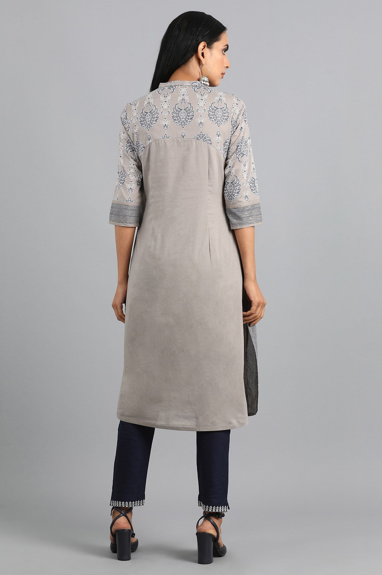 Grey Mandarin Neck Printed kurta