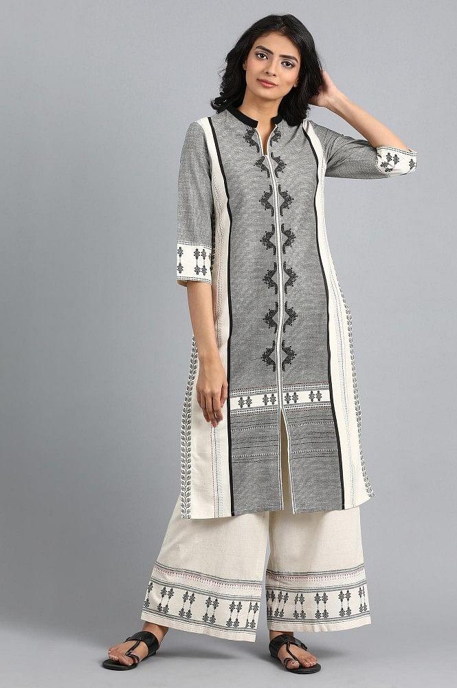 Beige Mandarin Neck Printed kurta - wforwoman