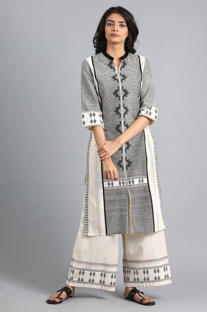 Beige Mandarin Neck Printed kurta - wforwoman