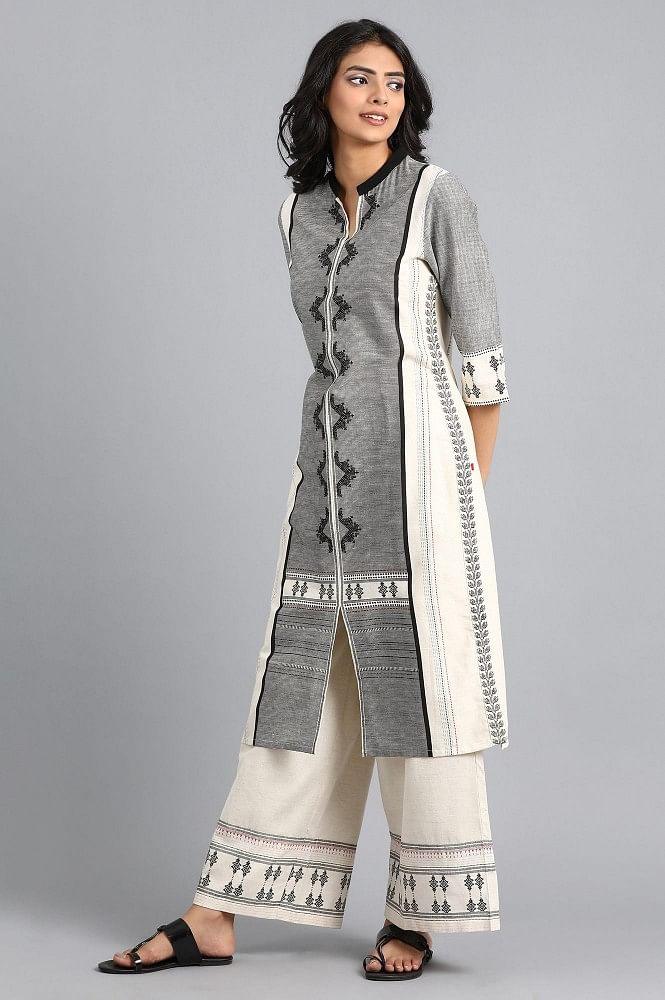 Beige Mandarin Neck Printed kurta - wforwoman