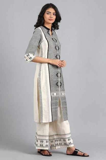 Beige Mandarin Neck Printed kurta - wforwoman