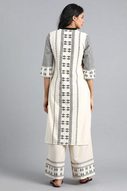 Beige Mandarin Neck Printed kurta - wforwoman