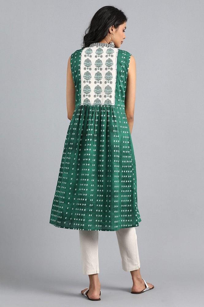 Green Mandarin Neck Printed kurta - wforwoman