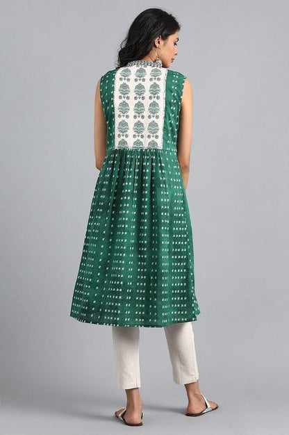 Green Mandarin Neck Printed kurta - wforwoman