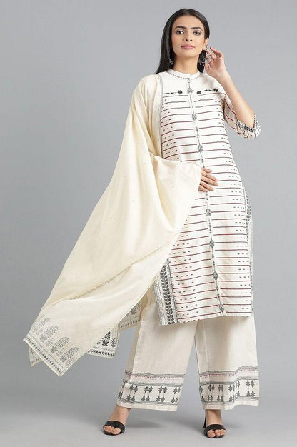 White Mandarin Neck Printed kurta - wforwoman