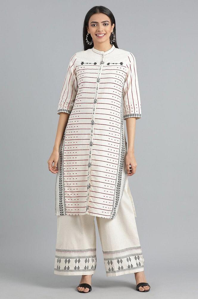 White Mandarin Neck Printed kurta - wforwoman