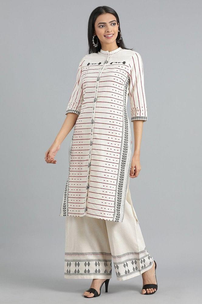 White Mandarin Neck Printed kurta - wforwoman