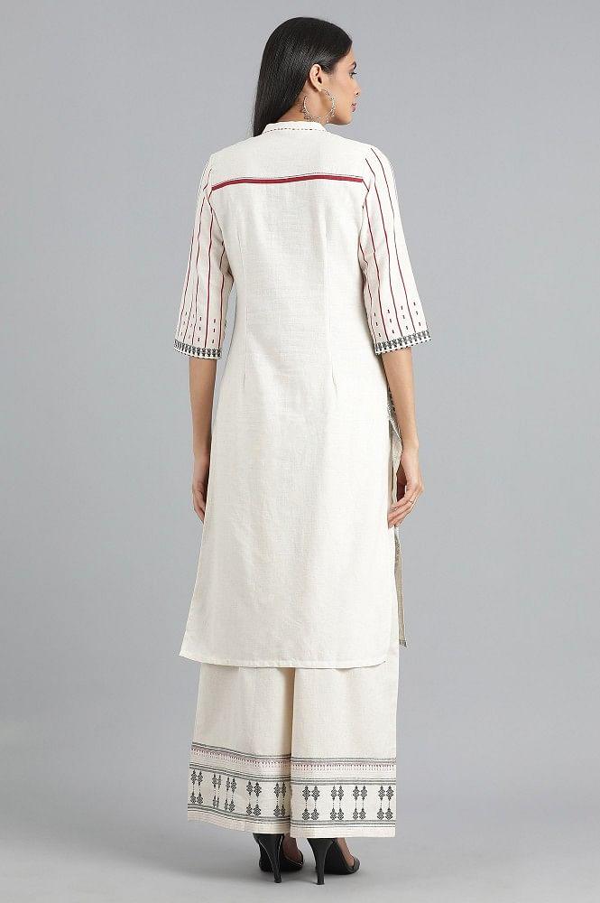 White Mandarin Neck Printed kurta - wforwoman