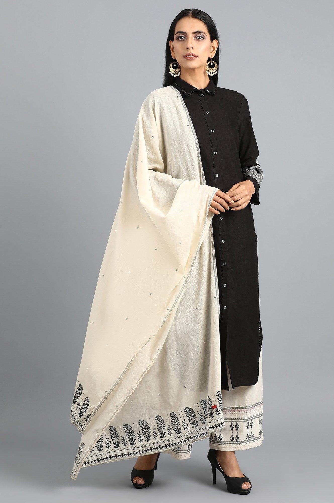 Black Collar Neck Embroidered kurta - wforwoman