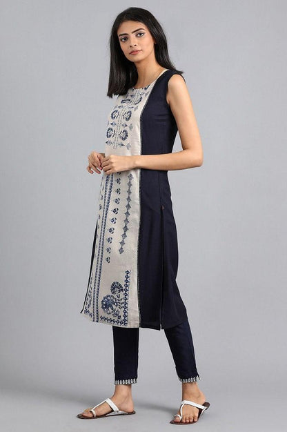 Grey Round Neck Printed kurta - wforwoman