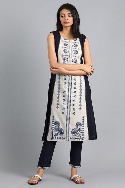 Grey Round Neck Printed kurta - wforwoman