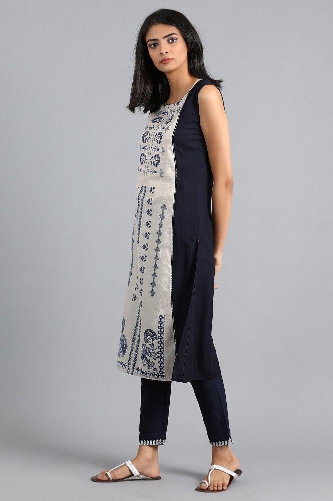 Grey Round Neck Printed kurta - wforwoman