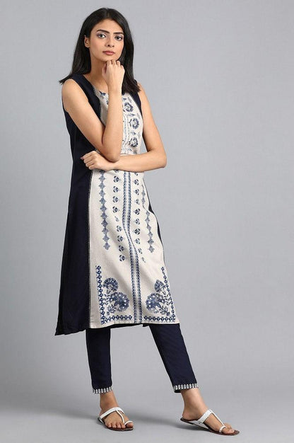 Grey Round Neck Printed kurta - wforwoman