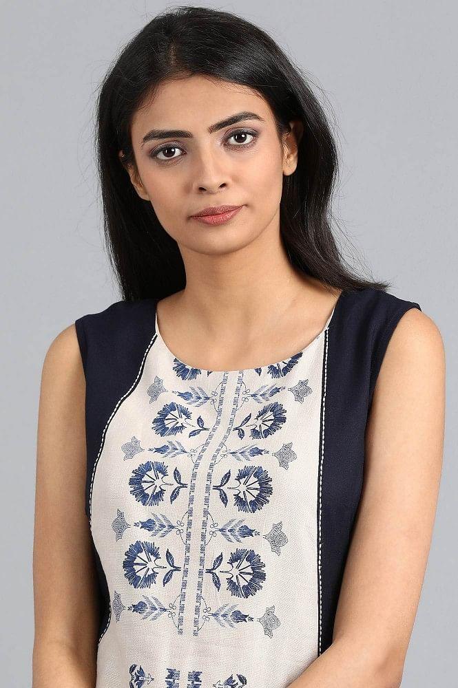 Grey Round Neck Printed kurta - wforwoman