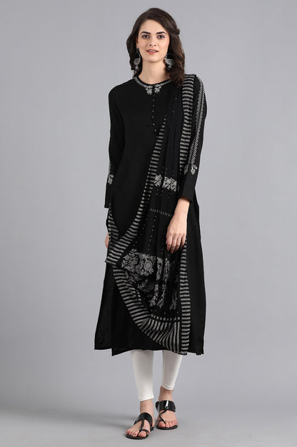 Black Round Neck Printed kurta