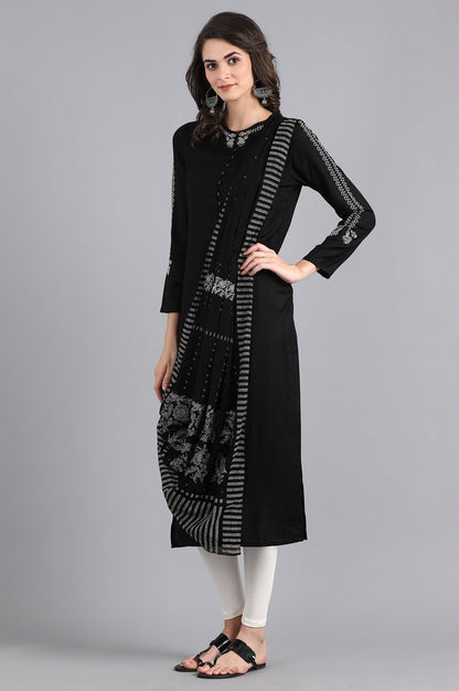 Black Round Neck Printed kurta