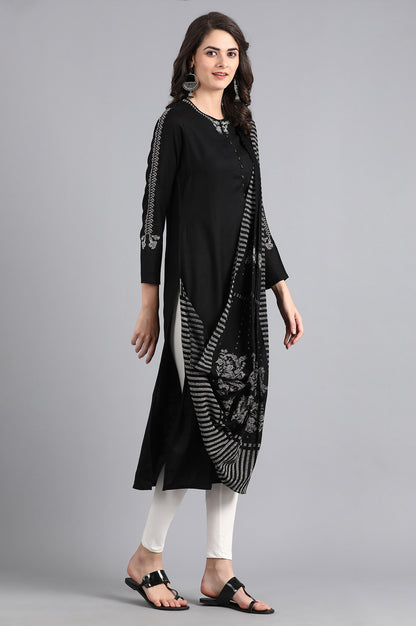 Black Round Neck Printed kurta