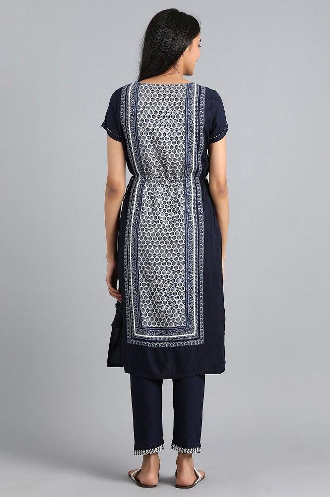 Blue Round Neck Printed kurta - wforwoman