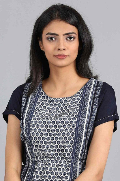 Blue Round Neck Printed kurta - wforwoman