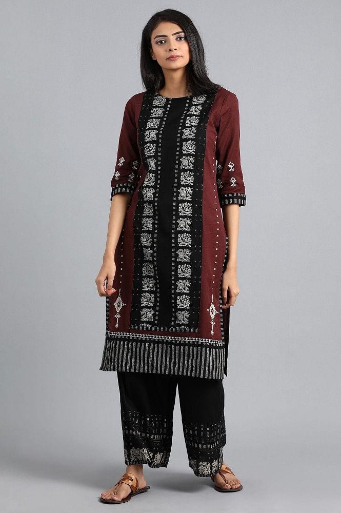 Maroon Round Neck Printed kurta - wforwoman