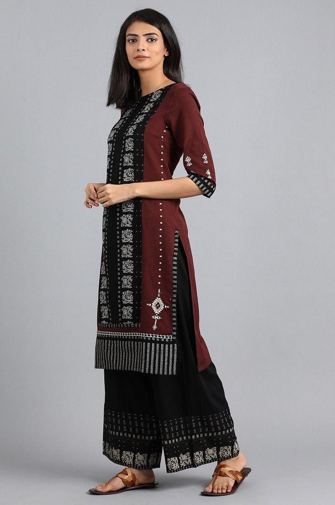 Maroon Round Neck Printed kurta - wforwoman