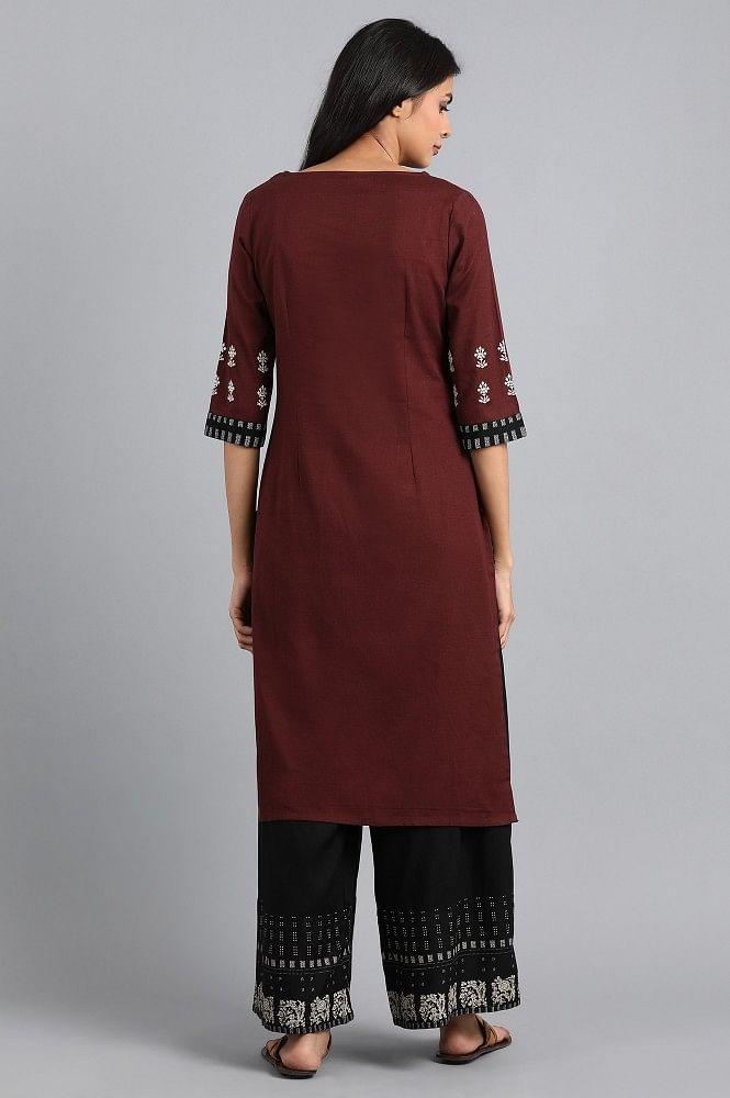 Maroon Round Neck Printed kurta - wforwoman