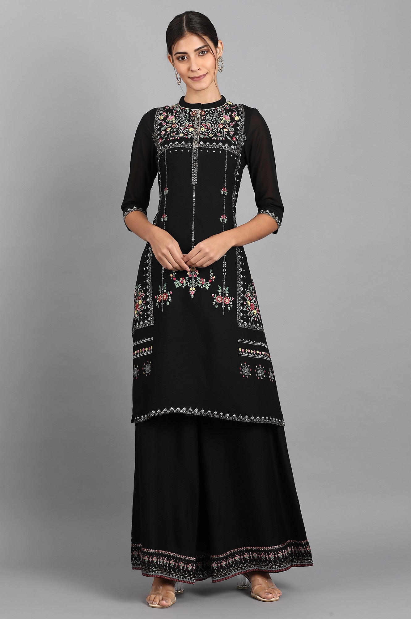 Black Mandarin Neck Printed kurta