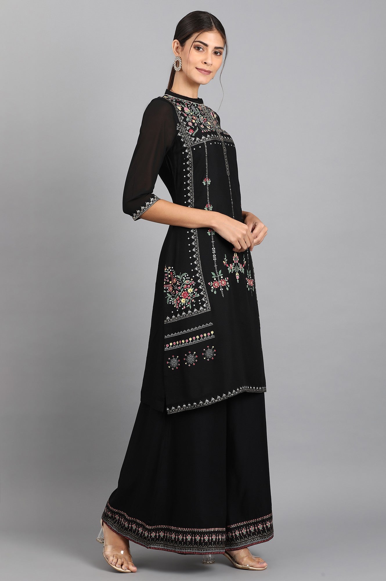 Black Mandarin Neck Printed kurta