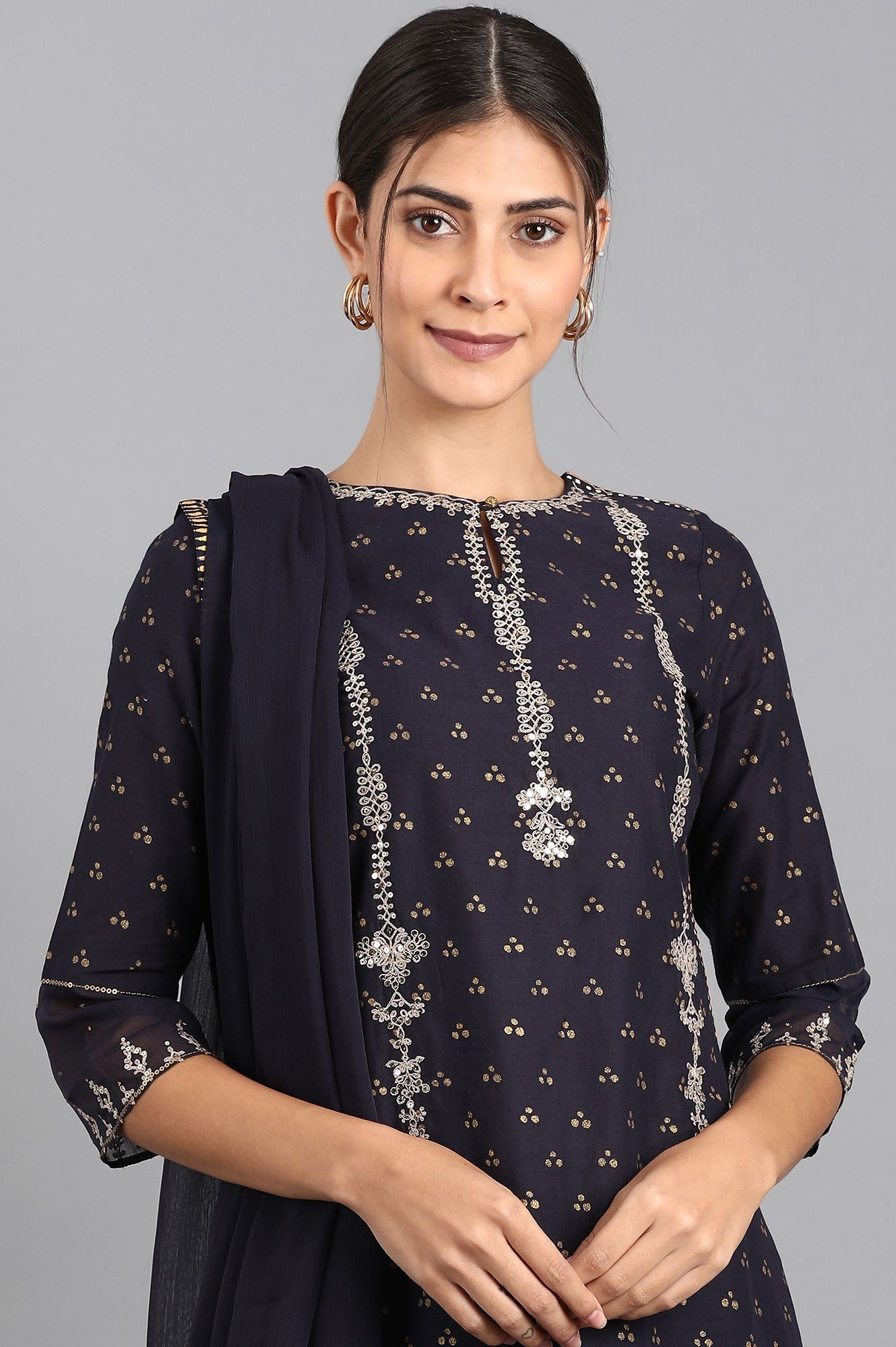 Black Mandarin Neck Printed kurta