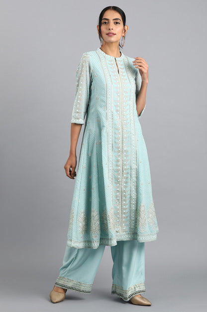 Blue Mandarin Neck Glitter Print kurta