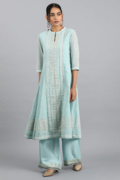 Blue Mandarin Neck Glitter Print kurta