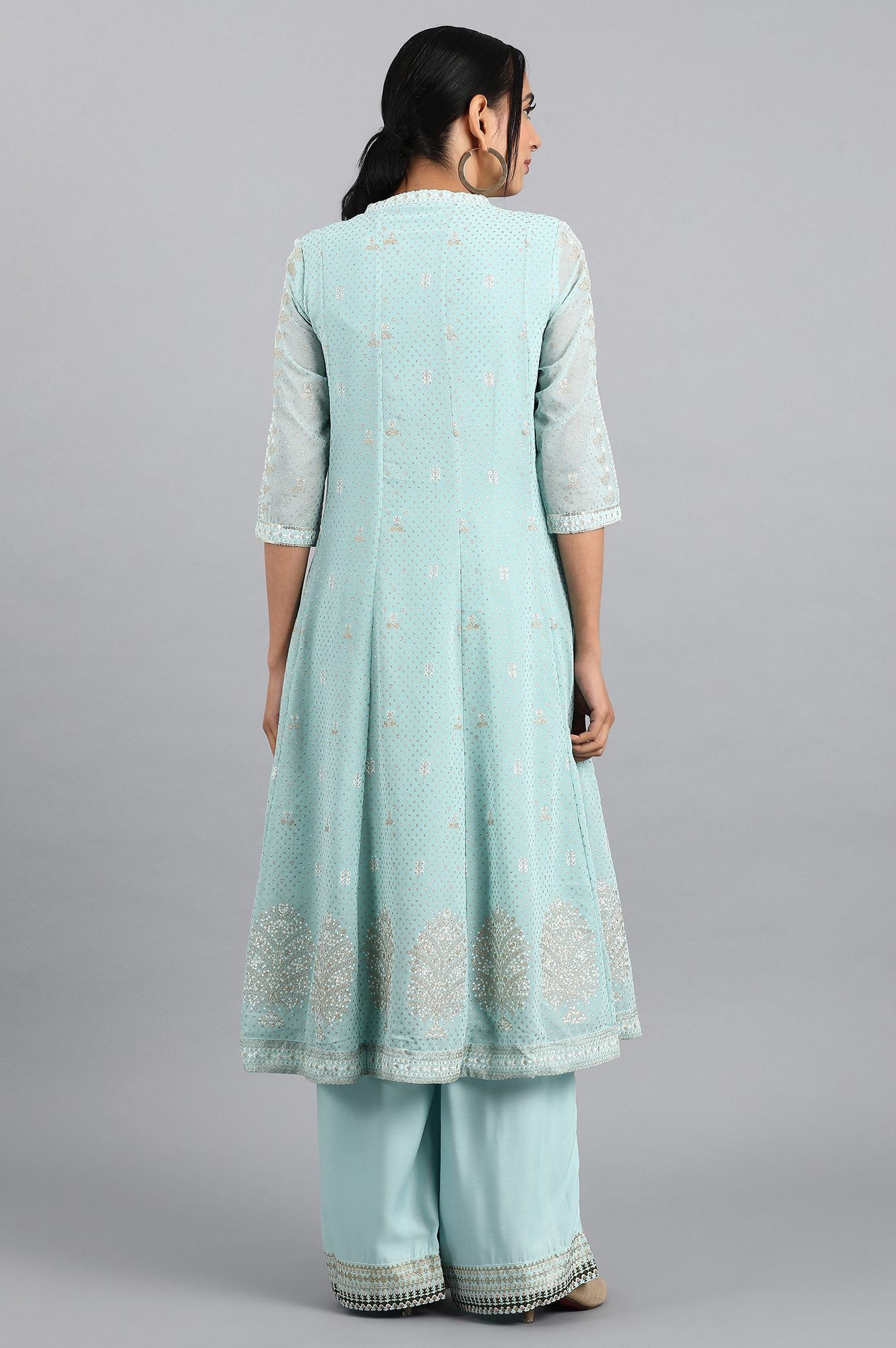 Blue Mandarin Neck Glitter Print kurta