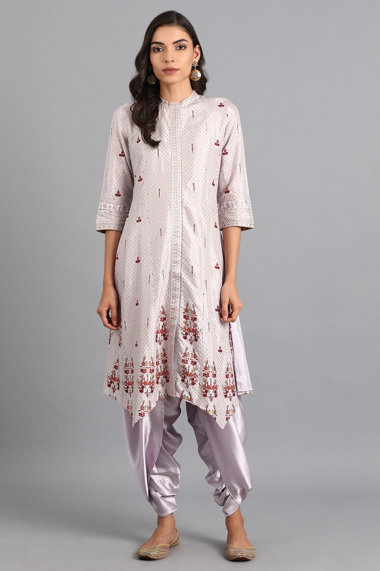 Purple Mandarin Neck Printed kurta