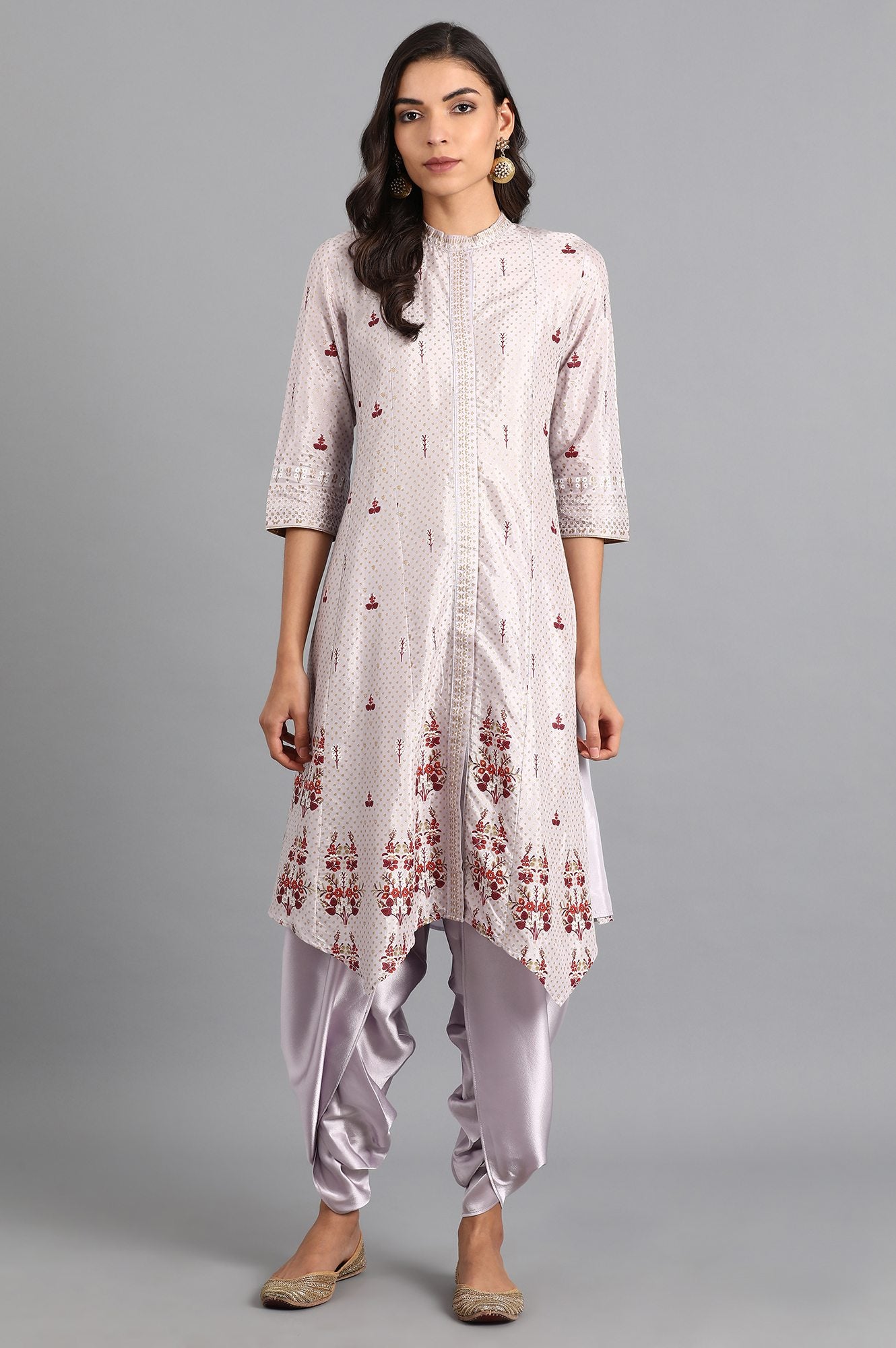 Purple Mandarin Neck Printed kurta