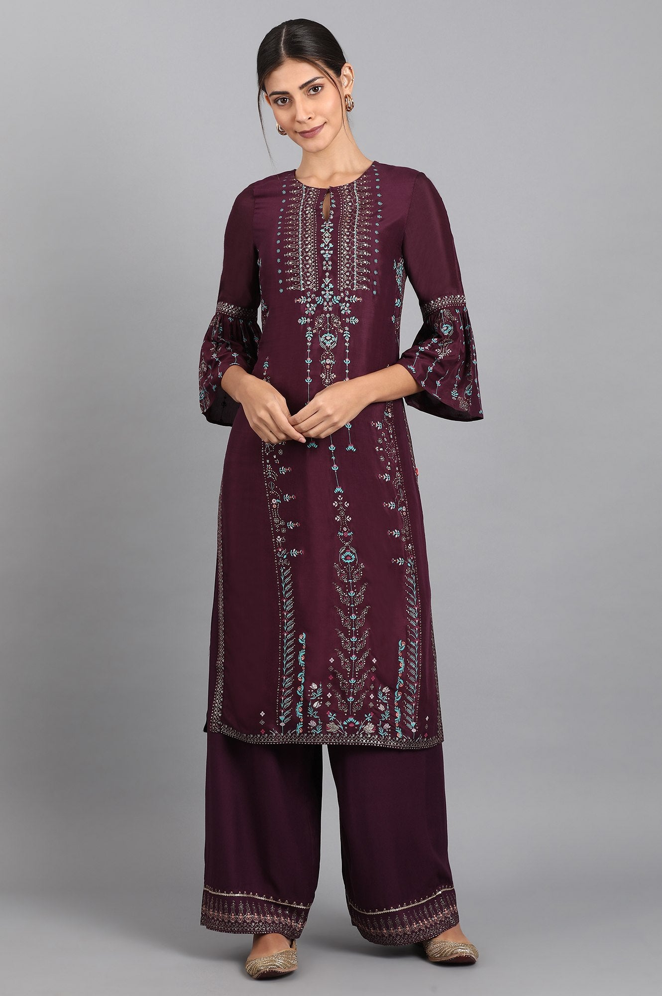 Purple Round Neck Printed kurta