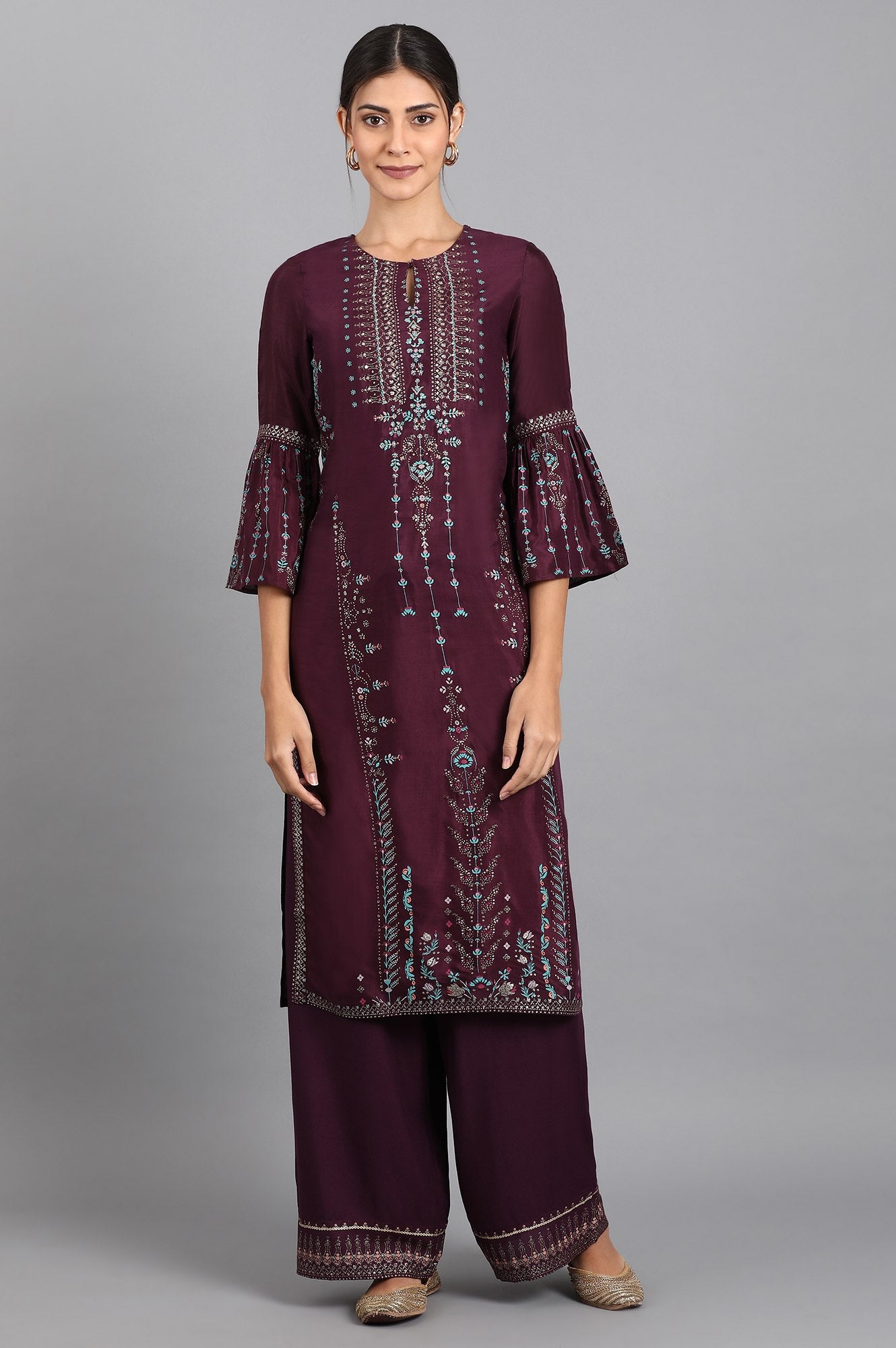 Purple Round Neck Printed kurta